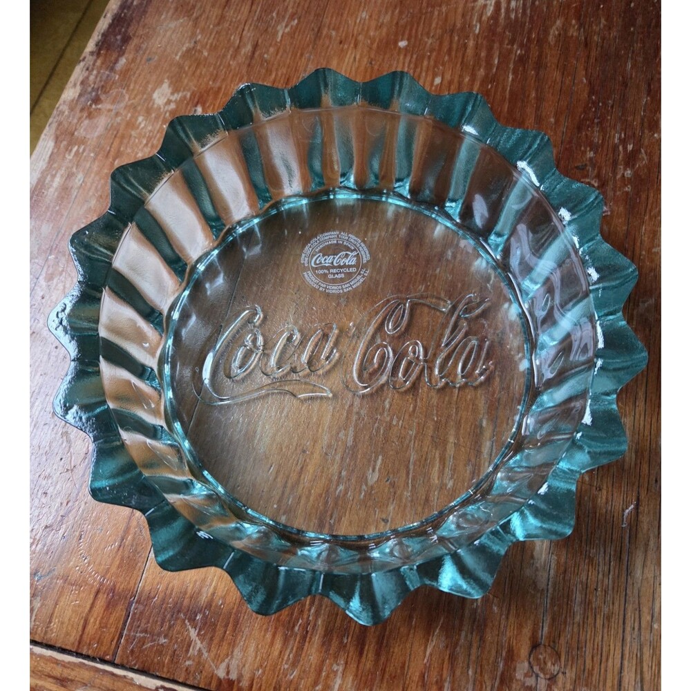 NEW Advertising Coca Cola Coke ART Glass Bottle Cap Bowl Made in Spain 9.5x2.5"